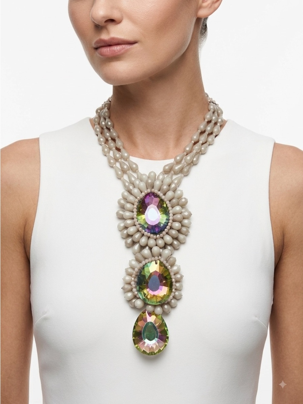 Vintage Butler & Wilson Taupe Iridescent Handmade Beaded Statement Necklace
